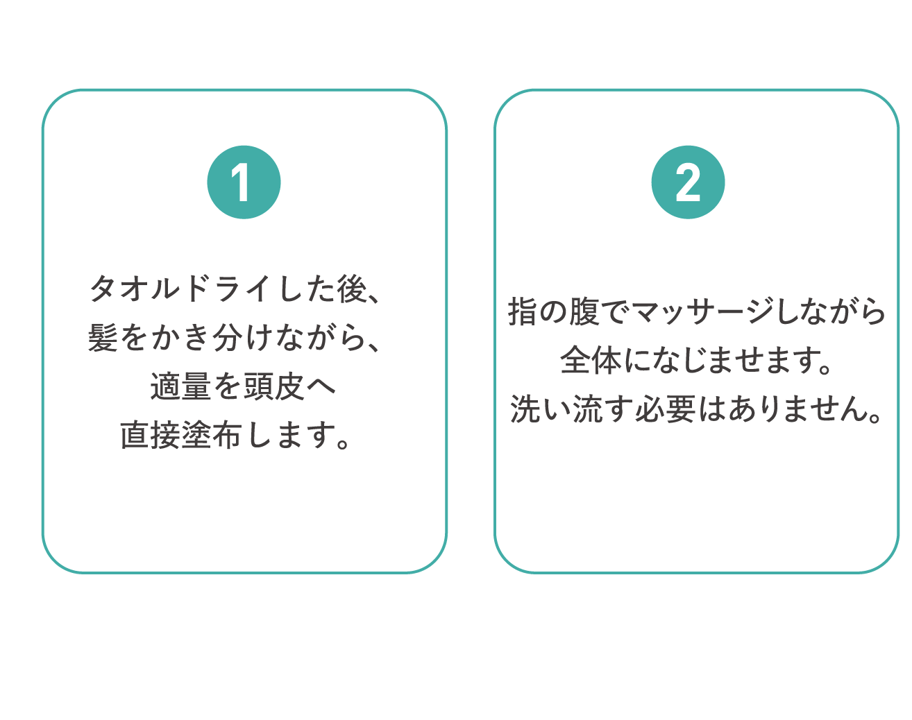 1.タオルドライした後、髪をかき分けながら、適量を頭皮へ直接塗布します。 2.指の腹でマッサージしながら全体になじませます。洗い流す必要はありません。